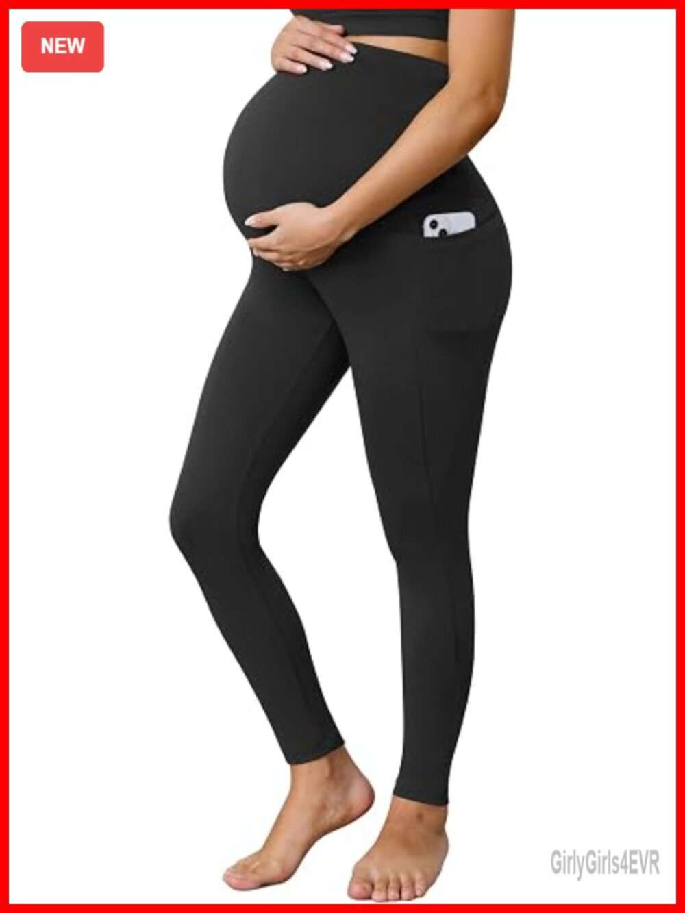 Maternity Leggings with Pockets Over Belly Yoga Tights